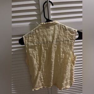 Yellow Flower-Embroidered Linen Vest Top